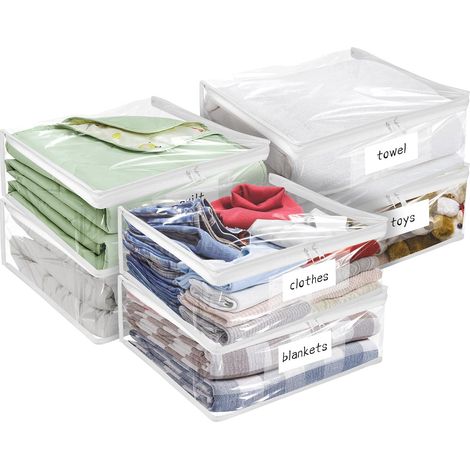 Sacs de rangement transparents avec fermeture éclair, lot de 6, sacs en PVC résistant pour vêtements, linge de lit, couvertures et rangement, 40 x 35 x 10 cm (1/5)