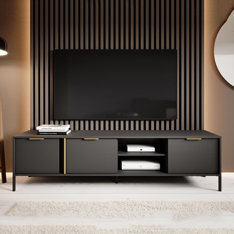 Fernsehschrank Kalasose, 3 Einlegeböden, 3 Türen, 6 Fächer, 203x40x53h cm Schwarz (1/5)
