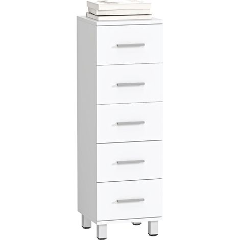 Cassettiera a 5 Cassetti per Camera da Letto e Soggiorno in Legno FSC, 30x30x95 cm, Bianco (1/5)