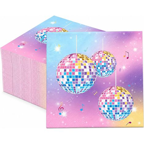 Lot de 20 serviettes en papier disco de 33 x 33 cm avec boule disco et notes de musique, décoration de table colorée pour fête des années 80 et 90, anniversaire, anniversaire d'enfant, fête (1/5)