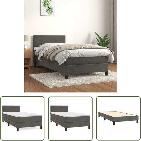 Lit adulte Contemporain Lit à sommier tapissier et matelas Gris foncé 80x200 cm Velours 72320 (1/5)