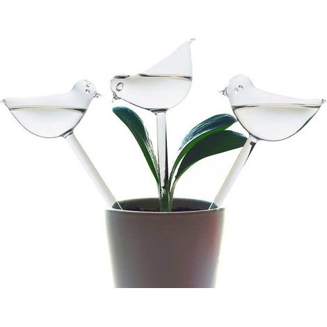 Boules d'arrosage en verre auto-irrigation, lot de 3, forme oiseau, goutte à goutte pour plantes intérieur extérieur (1/5)