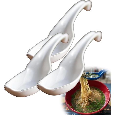Terminator Ramen-Löffel, Flair Gifts, ungewöhnlicher Löffel, 2-in-1 Ramen-Suppenlöffel mit Gabel, auch bekannt als Nudelschnapper (weiß (3 Stück))