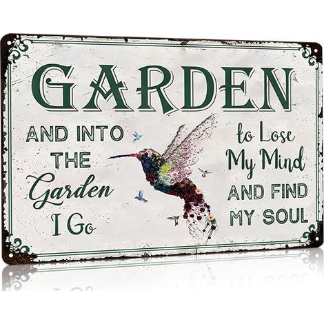 Cadeaux de Jardinage Plaques de Jardinage Vintage Plaque Étaine « Into The Garden To Lose My Mind » (Dans le Jardin, Je Perds Mon Esprit), pour Maison, Jardin, Serre, Salon, Chambre, Cour, Cottage, Dé (1/5)