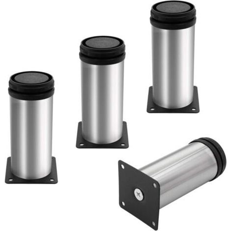 Möbelfüße, Sofafüße, Tischbeine aus Metall, höhenverstellbare Möbelfüße aus gebürstetem Edelstahl, Gesamthöhe 100 mm (1/4)