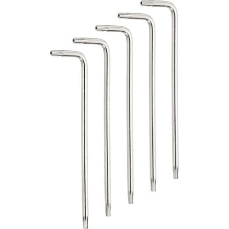 5Pcs T10 Hex Key Torx Security Anti-Tamper Long Arm L-Shaped 3.19" With Hole Hex Key Carbon Steel Manual Tool For Automotive Shiny Silver (1/5)