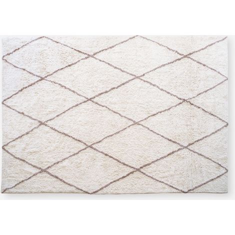 ALFOMBRA DE ALGODÓN BLANCA Y BEIGE 160X230CM (1/2)