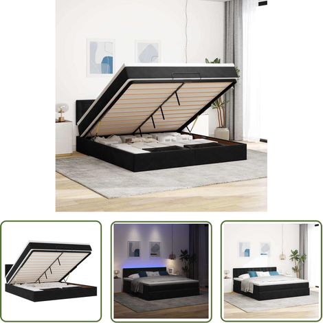vidaXL Ottoman-Bett mit Matratze & LEDs Schwarz 180x200 cm Samt (1/5)