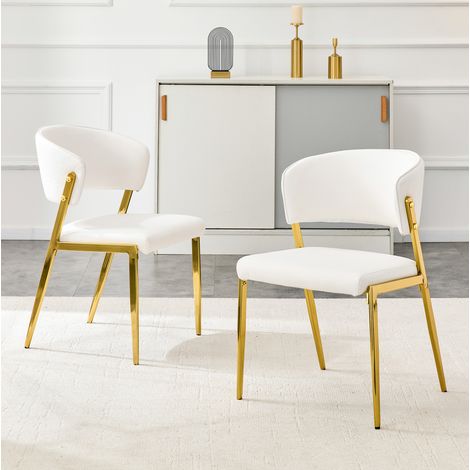 Lote de 2 sillas de comedor tapizadas con respaldo ergonómico, alto 78 cm, polipiel blanca (1/5)
