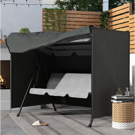 Funda para balancín 3 plazas 205x124x164 cm poliéster gris oscuro, anti-UV e impermeable (1/5)