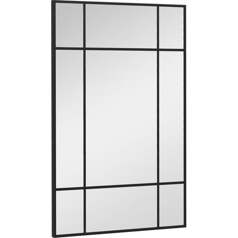 Miroir mural verrière rectangulaire métal noir 90x60 cm