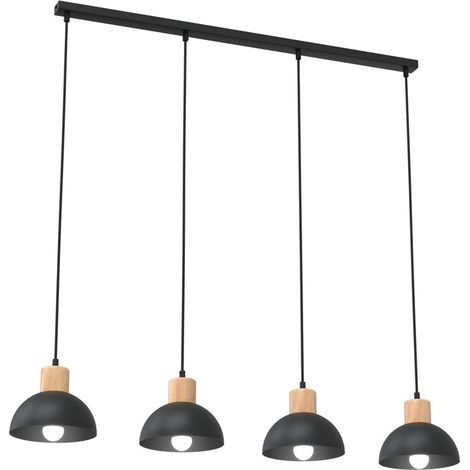 Lampada a sospensione Seco in acciaio nero e legno