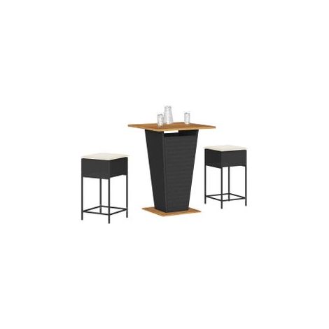 Ensemble de bar de jardin 3 pcs avec coussins noir poly rotin (1/5)