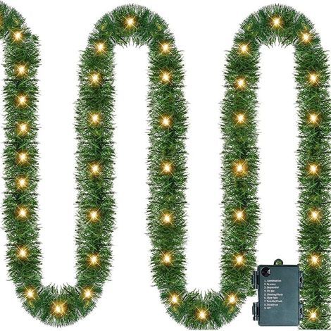 Weihnachtsgirlande mit Lichtern, LED-Weihnachtsgirlande, künstliche grüne Girlande, batteriebetriebene Girlande mit Lichtern (1/5)