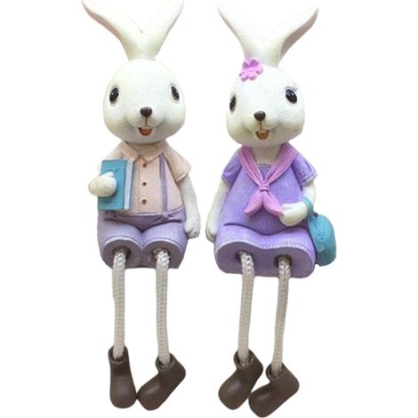 Figuras de conejos para decoración de mesa, estatuas de resina, multicolor, 15 cm, elemento de pasta x2, idea de regalo para fiestas de cumpleaños, decoración del hogar, decoración de jardín (1/5)