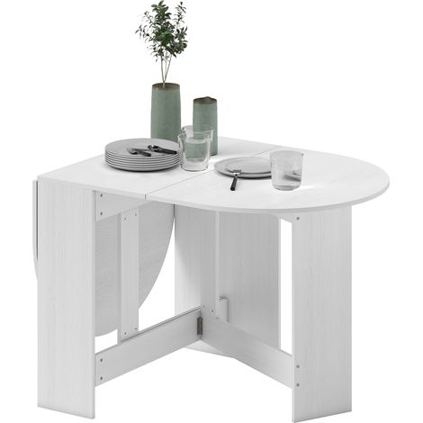 HOMCOM Tavolo Consolle Pieghevole con 2 Ribalte Ovale in Legno Bianco