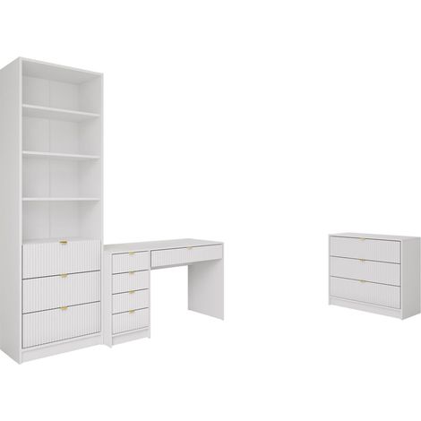 Conjunto para oficina en casa Comfivo Papilio V, Blanco, Con cajones, MDF, Aglomerado laminado