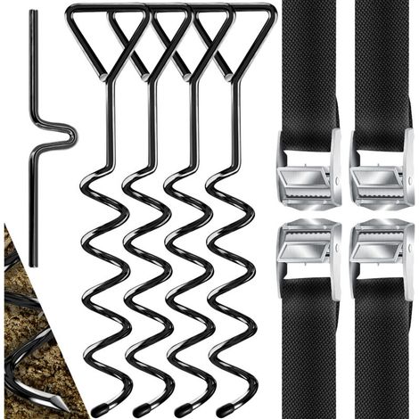 4 Ancres de sol, set de 9 pièces, Fixation pour trampoline, balançoire, pavillon, tente de réception, cabane de jardin, balançoire, tente, en 1cm Ø, Noir (1/5)