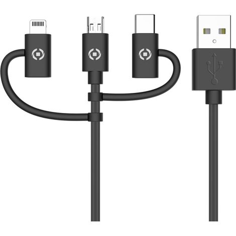 Cable Celly Usb 2.0 A Macho / Micro Usb B Macho + Lightning + Usb-C Macho 1M Black (1/5)