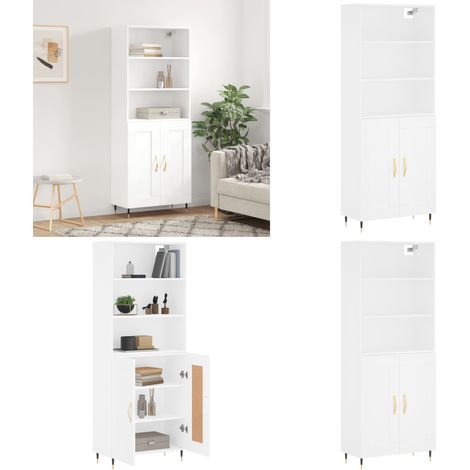 Buffet haut Blanc 69,5x34x180 cm Bois d'ingénierie - Buffet Design Moderne - Meuble Rangement - Armoire Blanche - Commode Élégante - Mobilier Salon - Home & Living (1/5)