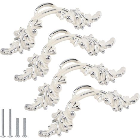 JSSEVN - 4-Piece European Style Dresser Handles, Ivory White and Silver Edge, 2.5" Mounting Hole Spacing, for Pulling Elegant Furniture (1/5)
