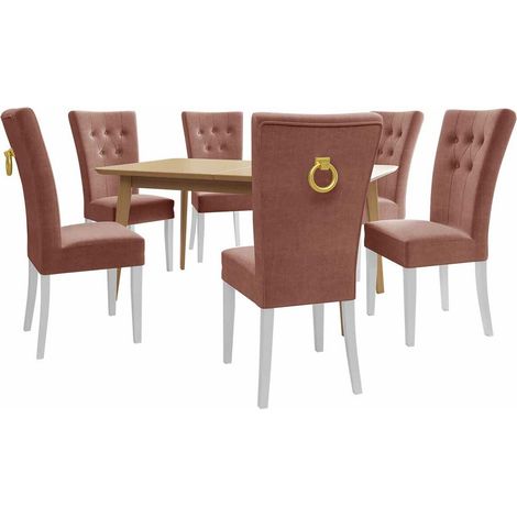 Conjunto de mesas y sillas para comedor Racine 144, Dorado, 76x80x140cm, Diámetro: 0, Número de asientos: 6, Estilo: Clásicomoderno