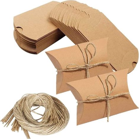 100 boîtes de bonbons en papier kraft rétro, avec cordon de toile de jute, adaptées aux fêtes et aux jours fériés (marron) (1/5)