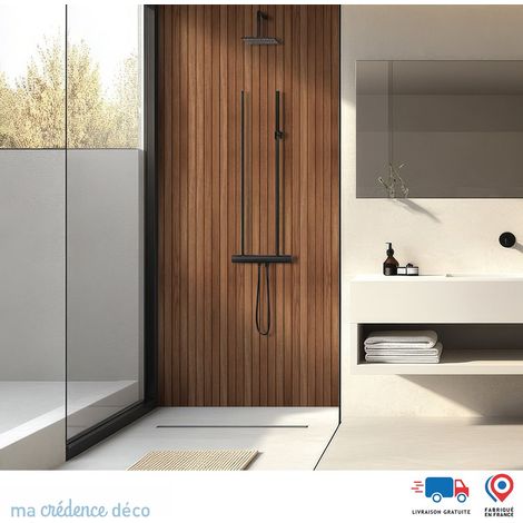 Panneau de douche : Tasseaux bois chêne 3 - Couleur Marron - Alu composite - 90 - 245 (1/3)