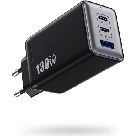 130W Chargeur USB C, 3 Ports PD QC Chargeur Rapide avec GaN III Tech, 65W Chargeur Laptop Compatible avec Pro/Air, ThinkPad, Dell XPS, iPad Pro, 17/16/15/14..Galaxy,iPad Pro,SteamDeck (1/5)