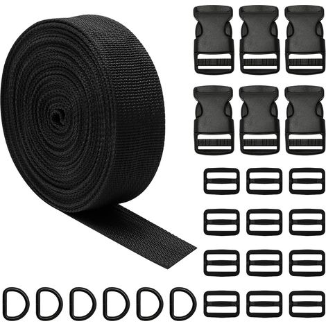 Sangle en nylon robuste et réglable avec boucles à clips pour sac à dos, collier de chien, loisirs créatifs - Noir - 5,4 m (1/5)