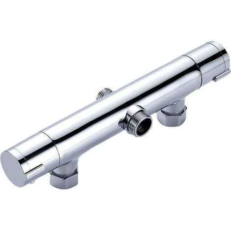 Mitigeur thermostatique de douche anti-brûlure avec 2 sorties murales, température constante intelligente, finition chromée
