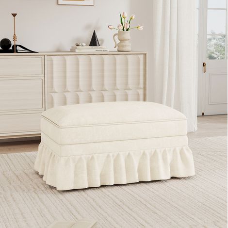 Pouf en chenille blanc 90 x 56,5 x 49 cm HAVRYA (1/5)