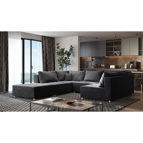Wohnlandschaft Sofa ANDRO Schlaffunktion und Hocker Stoff Fresh Anthrazit (1/5)