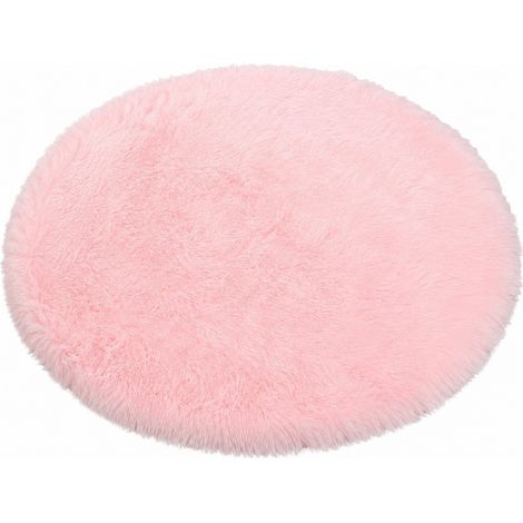Tapis rond rose 1,2 x 1,2 m, peluche douce pour chambre de fille, antidérapant (1/5)