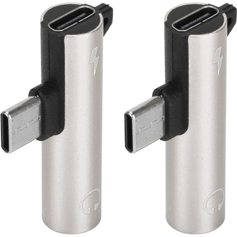USB-C-auf-3,5-mm-Audioadapter (2er-Pack) – 2-in-1 – Audio-Ladefunktion – Silbernes ABS-Gehäuse (1/5)