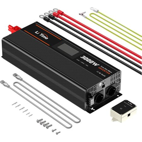 3000W Onduleur Sinsus Pur 12VDC à 230VAC Convertisseur pour Camping-Car, Camping, onduleur d'énergie Solaire avec 2Sorties AC, écran de Surveillance avec Affichage d'état en Temps réel (1/5)