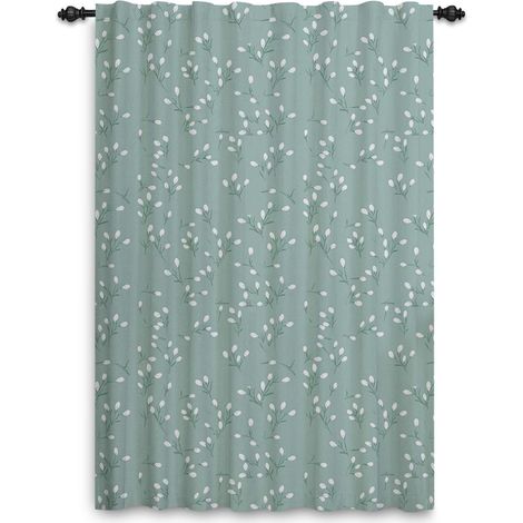 Botanical Green Plant Print Curtains Watercolor Floral Curtains Window Decor Living Room Balcony Door Patio Bedroom Thick Curtain with Adhesive Tape 107x160cm 1 Panel (1/5)