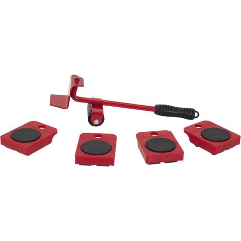 Kit Rouleur de Transport - JE CHERCHE UNE IDEE - 4 Patins Antidérapants - 1 Levier Ergonomique - Rouge et Noir (1/4)