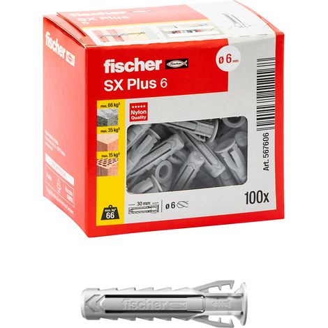 Tassello Sx Plus Ø 6 x 30 mm Fischer 100 Pezzi (1/4)