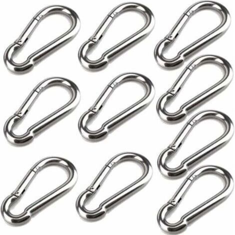 10 moschettoni, 40 mm x 4 mm, in acciaio inox 304, con gancio a scatto, portata fino a circa 80 kg.