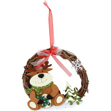 Couronne de Noël décorative en rotin, couronne de vigne ronde, bricolage de Noël, décoration intérieure pour la maison, les fêtes, les boutiques et les bureaux (OfficeBear). (1/5)