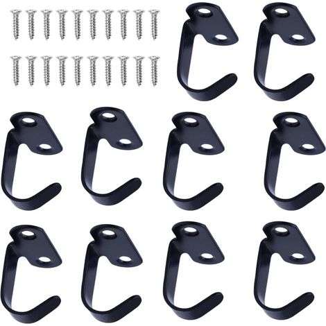 Lot de 10 crochets de plafond noirs à visser, Avec 20 vis,Crochets muraux à visser, Crochets individuels pour serviette de salle de bain, cuisine, écharpe, clés