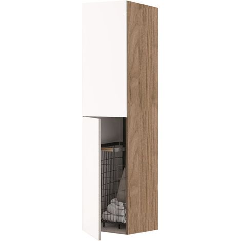 Colonna multiuso 2 ante 40x182h con Cesto panni Bianco/Noce (1/2)