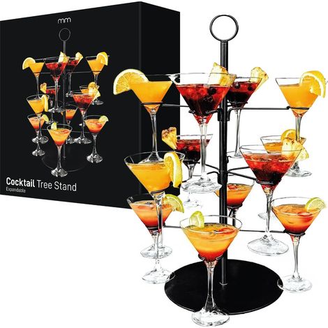 Présentoir à Cocktails – Arbre à Boissons à 3 Niveaux Extensible pour 12 Verres – Noir Mat 55,5 cm – Support de Fête pour Cocktails, Champagne et Vin – Facile à Assembler (1/5)