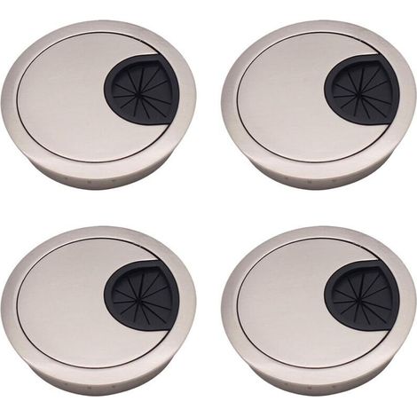 [NEVER USED]  4pcs Cable Grommet Cover, 60mm Zinc Alloy Recessed Round Cables, Cable Grommet Hole Cover, Cable Hole Cover for Offices, Desks and Worktops, Brushed Silver
