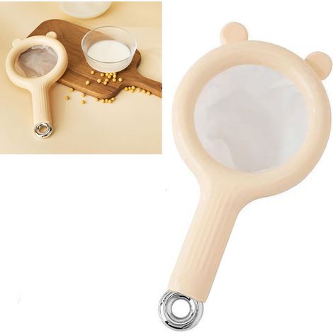 Passoire alimentaire à mailles fines, durable, polyvalente et facile à nettoyer. Cuillère filtre à mailles fines pour la cuisine, beige. (1/5)
