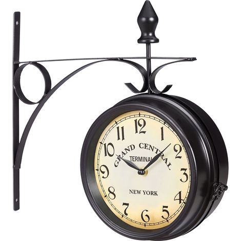 Orologio da parete rétro design vintage 30 x 30 x 5 cm silenzioso a doppio display in metallo nero 130005555