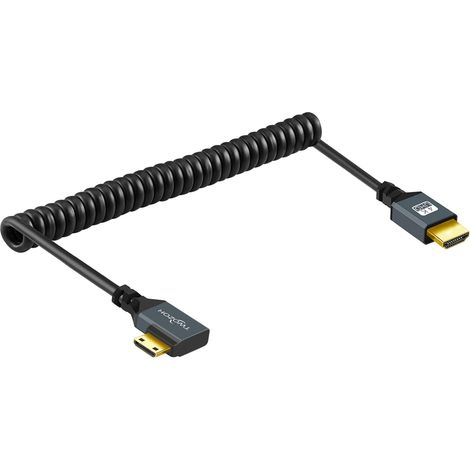 Câble Mini HDMI vers HDMI Spiralé à 90° Câble Mini HDMI vers HDMI à Angle Droit Compatible 4K/3D 1080p Extensible jusqu'à 1,5M (1/5)