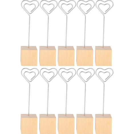 Lot de 10 porte-photos, porte-cartes et messages, pinces en métal, base en bois massif, artisanat