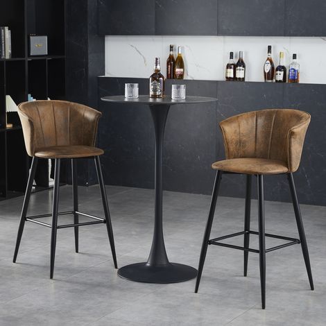 MEUBLES COSY Juego de 2 Taburete de Bar, Silla con Brazos, Respaldo y Reposapiés, Tapizada en Ante Marrón, Asiento de Cocina Alto 77cm, Estilo Industrial, Patas de Metal Negro (1/5)
